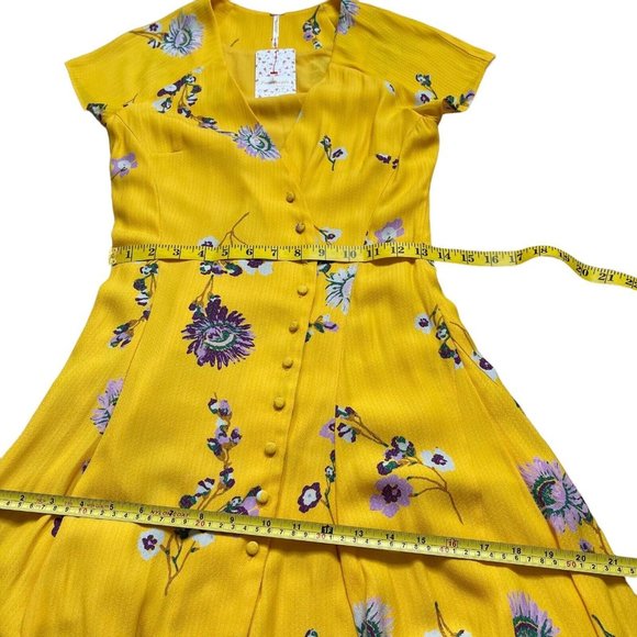 Free People High-Low Dress Size XS Yellow Purple Floral Lined Cap Sleeves - Picture 10 of 12